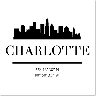 CHARLOTTE NORTH CAROLINA BLACK SILHOUETTE SKYLINE ART Posters and Art